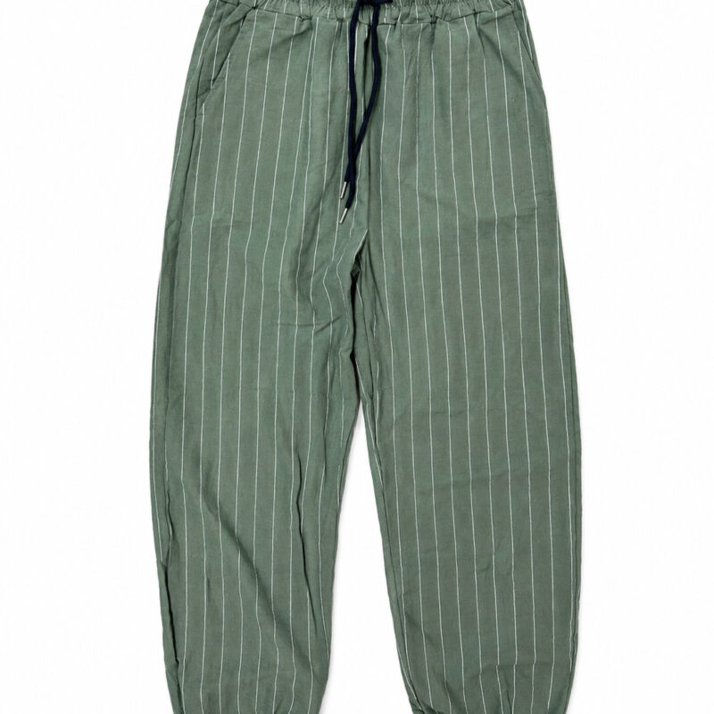 PANTALÓN DE LINO RELAXED FIT RAYAS Y GOMA EN LA CINTURA KAKI