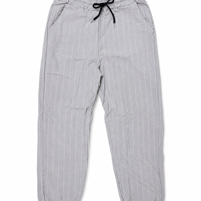 PANTALÓN DE LINO RELAXED FIT RAYAS Y GOMA EN LA CINTURA GRIS
