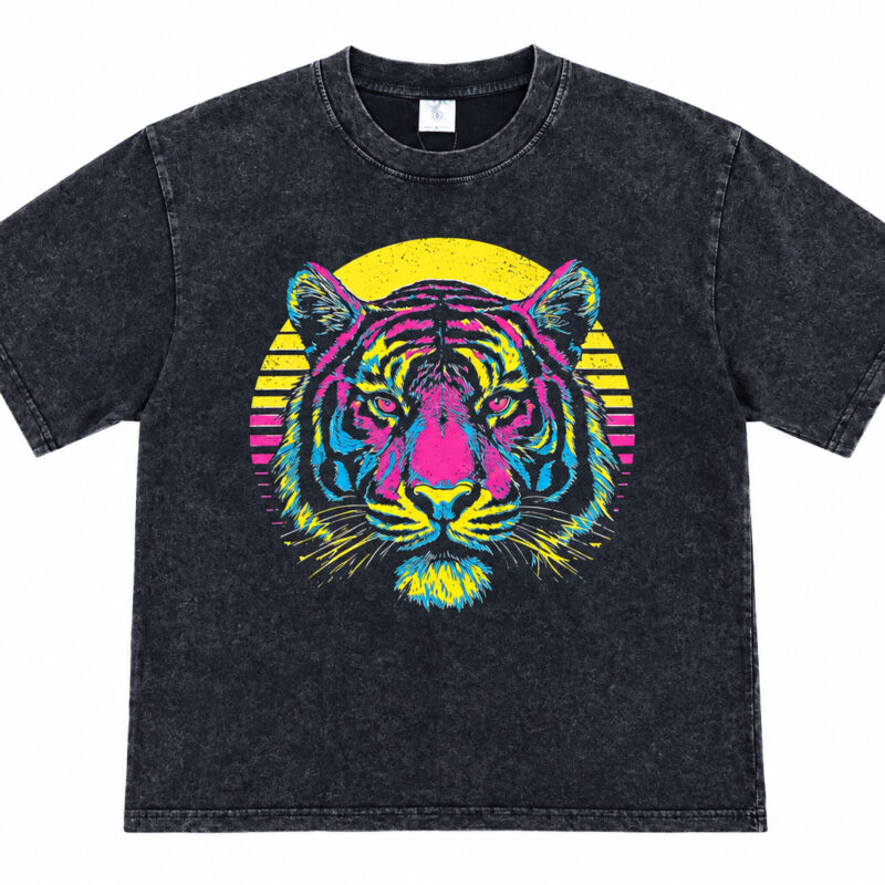 CAMISETA DESGASTADO VINTAGE BLACK CON ESTAMPADO TIGRE