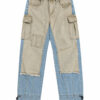 PANTALÓN DENIM PATCHWORK CARGO KAKI Y BEIGE