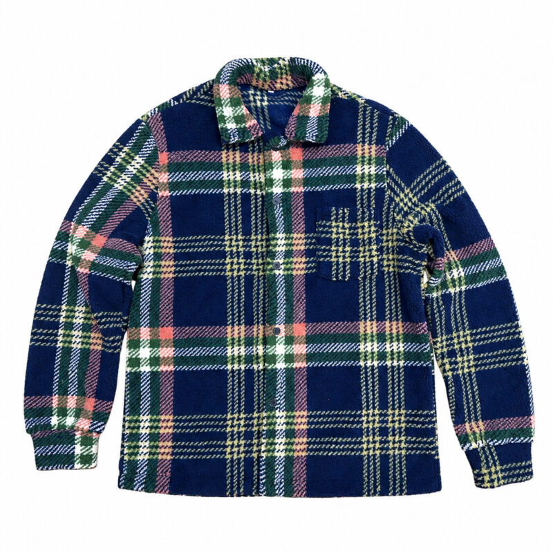SOBRECAMISA DE BORREGUITO NAVY CON RAYAS DE COLORES