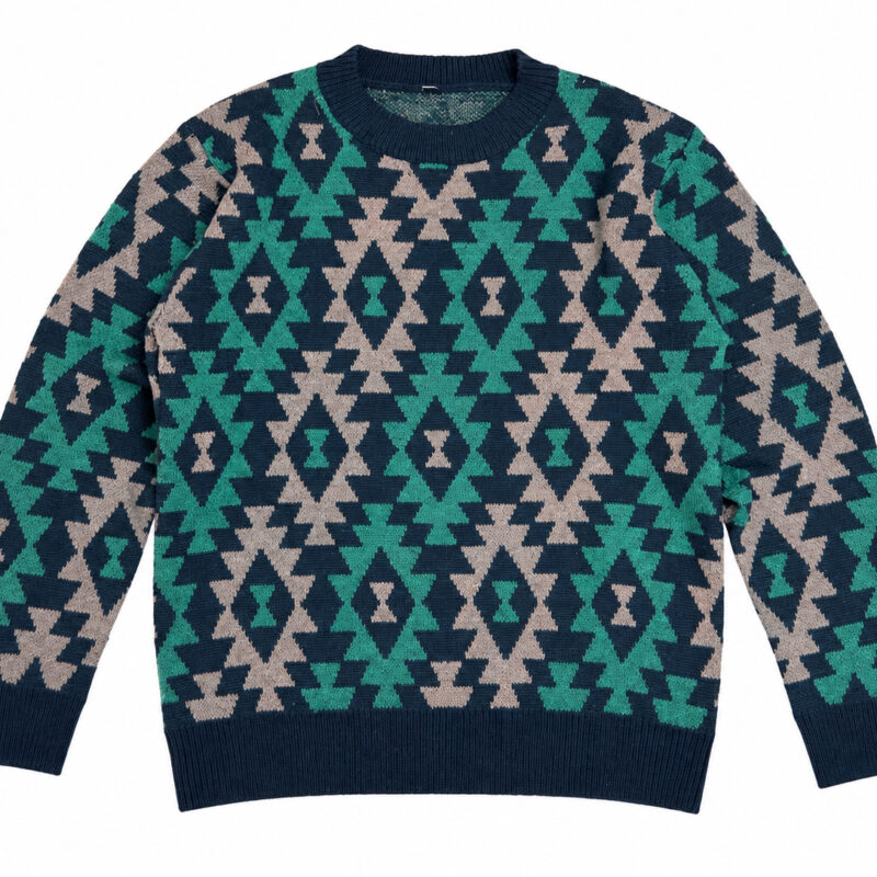 JERSEY DE PUNTO CON ESTAMPADO GEOMETRICO VERDE Y BEIGE