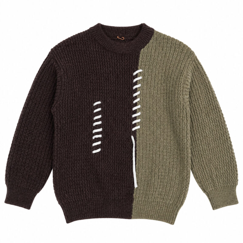JERSEY DE PUNTO BLOQUE MARRON Y BEIGE CON CUERDAS