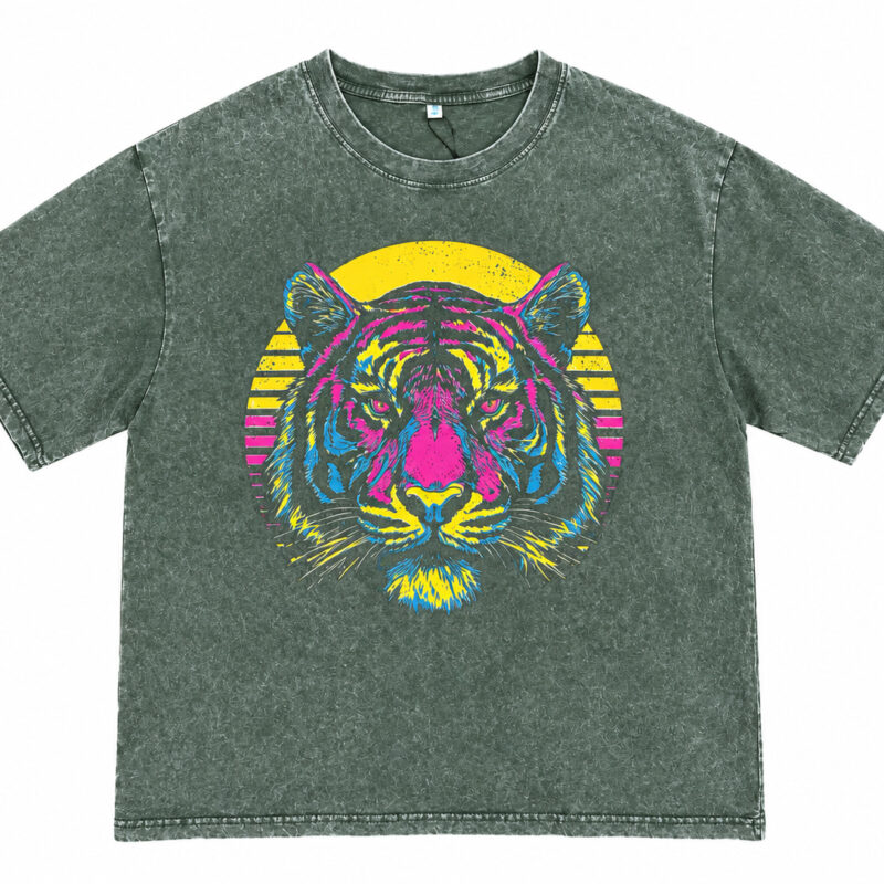 CAMISETA DESGASTADO VINTAGE GREEN CON ESTAMPADO TIGRE