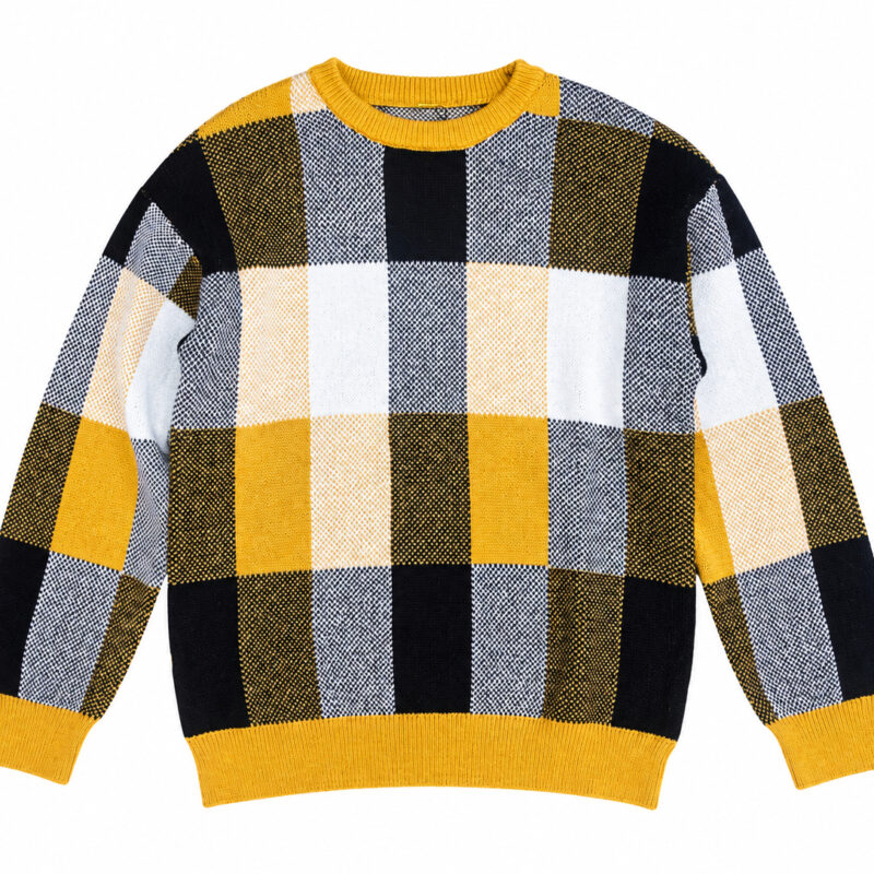 JERSEY DE PUNTO DE CUADROS MOSTAZA LOOSE FIT