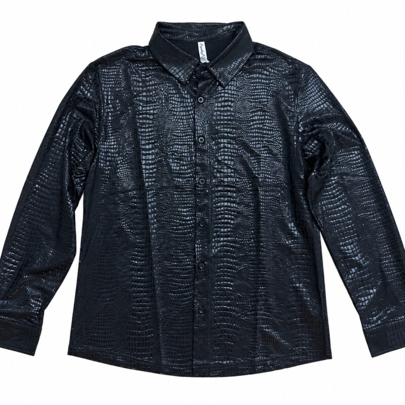 CAMISA NEGRA TEXTURA PIEL DE COCODRILO