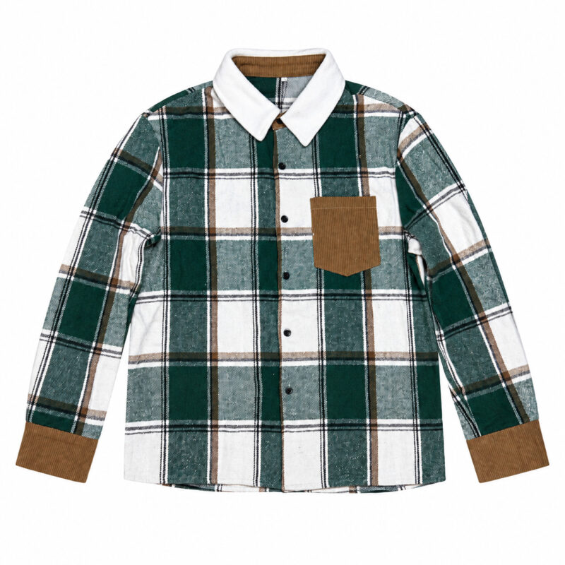 SOBRECAMISA DE CUADROS VERDE CON BOLSILLO EN EL PECHO DE PANA